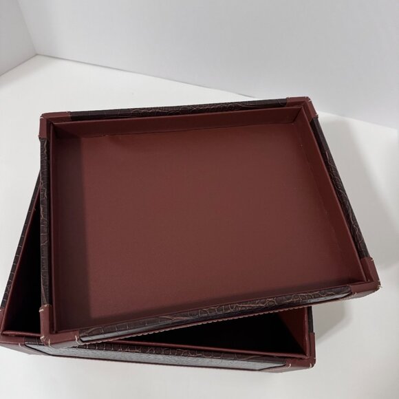 Croc Embossed Faux Leather Brown Keepsake Box Home Office Decor - Picture 8 of 17